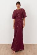 Embellished Angel Sleeve Maxi Dress - Burgundy / 12 image