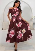 Betty Asymmetric Floral Midi Dress - Wine / 8 image