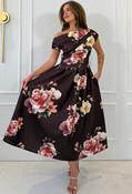 Betty Asymmetric Floral Midi Dress - Dark Brown / 10 image