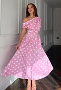 Betty Asymmetric Polka Dot Midi Dress - Pink / 8 image