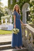 STRIPE EMBELLISHED MAXI DRESS WITH SASH BELT - French Navy / 12 image