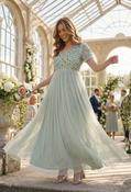 Floral Embellished Short Sleeve Maxi Dress - Green Lily / 8 image
