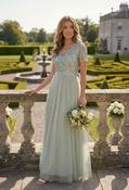 SAGE V NECK SEQUIN AND TULLE DRESS WITH TIE WAIST image