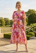 Victoria Angel Sleeve Mesh Midi Curve+ Dress - Pink/Orange / 24 image