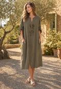 Linen Look Relaxed Dress - Khaki / F/S image