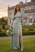 Angel Sleeve Satin Maxi Dress - Sage / 12 image