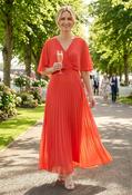Olivia Plisse Pleated Wrap Midi Dress - Coral / F/S image