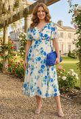 Victoria Angel Sleeve Mesh Midi Curve+ Dress - Off White/Blue / 18 image
