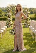 Blush Full Length Sequin Dress with Leg Slit - Taupe / 6 image