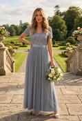 Embellished Maxi Dress With Sash Belt - Dusty Blue / 6 image
