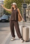 Crinkle Harem Co-Ord Set - Brown / F/S