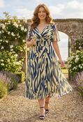Victoria Angel Sleeve Mesh Midi Curve+ Dress - Navy/Cream / 24 image