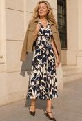 V-Neck Floral Midi Dress - Navy/Brown / 40 image