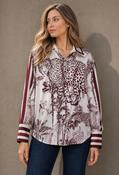 Satin Touch Animal Print Blouse - Burgundy/Cream / F/S image