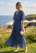 Polka Dot Plisse Pleated Wrap Midi Dress - Navy / F/S image