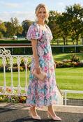Puff Sleeve Floral Midi Dress - Pink / 12 image