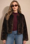Cropped Faux Fur Jacket - Chocolate / F/S image