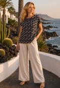 Printed Cowl Neck Top - Navy/Brown / 36 image