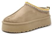 Embroidered Platform Slip On Boot - Taupe / 37