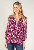 Poppy Print V Neck Top - Magenta / 10
