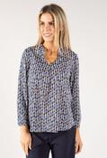Abstract Print V Neck Top - Navy / 10