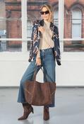 Leaf Print Bomber Jacket - Navy Mix / S/M image