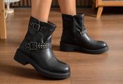 Studded Strap Boot - Black / 37
