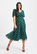 Victoria Dark Green Velvet Mesh Long Midi Dress - Green / 14 image
