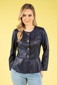 Vintage Leather Peplum Jacket - Navy / 14