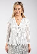 Crochet Open Cardigan - White / L
