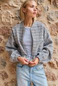 Short bouclé jacket with elasticated cuffs and hem - Blue / 42 image