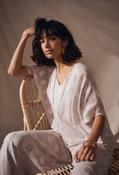 Chiffon Jacquard Polka Dot Poncho Top - Taupe / 12