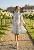Floral Print Belted Short Dress - Aqua / M image