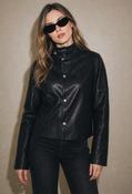 Stand Up Collar Faux Leather Jacket - Black / XL image
