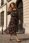 Riadella Plisse Pleated Floral Dress - Chocolate / 12