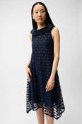 Joseph Ribkoff Dot Embroidered Mesh Handkerchief Dress With Cowl Collar