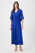 Joseph Ribkoff Royal Sapphire Signature Silky Knit Wide Leg Jumpsuit With Chiffon Sleeves
