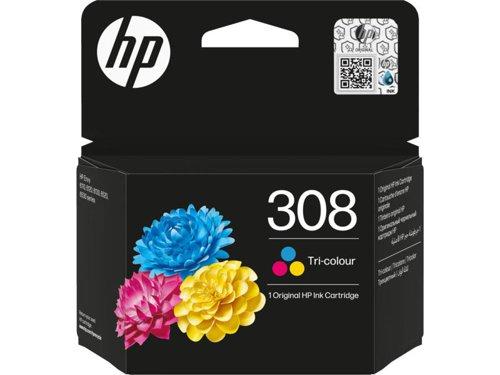 HP 308 Tri-Colour Original Ink Cartridge 120 Pages for HP Envy 4500 Series with 65% Recycled Plastic
