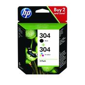 HP 304 2 Pack Tri-colour Black Original Ink Cartridge 3JB05AE image