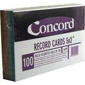 Concord Record Card 5x3 Inches Assorted Pk 100 16099/160 image