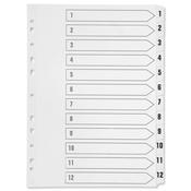 Index A4 Multi-Punched 1-12 Reinforced White Board Clear Tabbed image