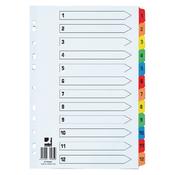 Index A4 Multi-Punched 1-12 Extra Wide Multicolour Tabbed image