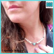 Pearl Necklace with Turquoise Crystal, by Lapanda Designs image