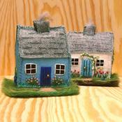 Handmade Felt Cottage Keepsake with Garden—Unique Cottagecore Decor