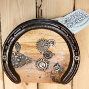 Steampunk Lucky Horseshoe Fairy Door with Owl and Key by Liffey Forge