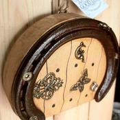 Horseshoe Fairy Door with Mouse, Key, Butterfly and Fact Sheet, by Liffey Forge