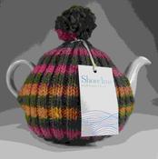 Striped Tea Cosy, Moss green. Multi-Coloured Stripes, By Shoreline