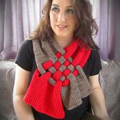 Brown &amp; Red Lattice Handknit Scarf, By Shoreline image