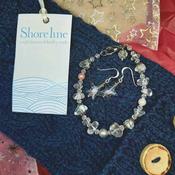 Gift Set Handmade Cable Headband with Star Earrings and Matching Rock Crystal Bracelet