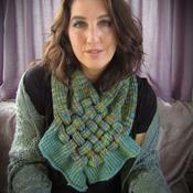 Green Variegated, Handknit Lattice Neck Piece, By Shoreline image